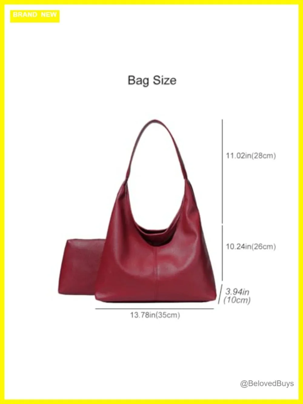 Slouchy Hobo Bag Faux Leather Shoulder Tote Work Handbag 2pc